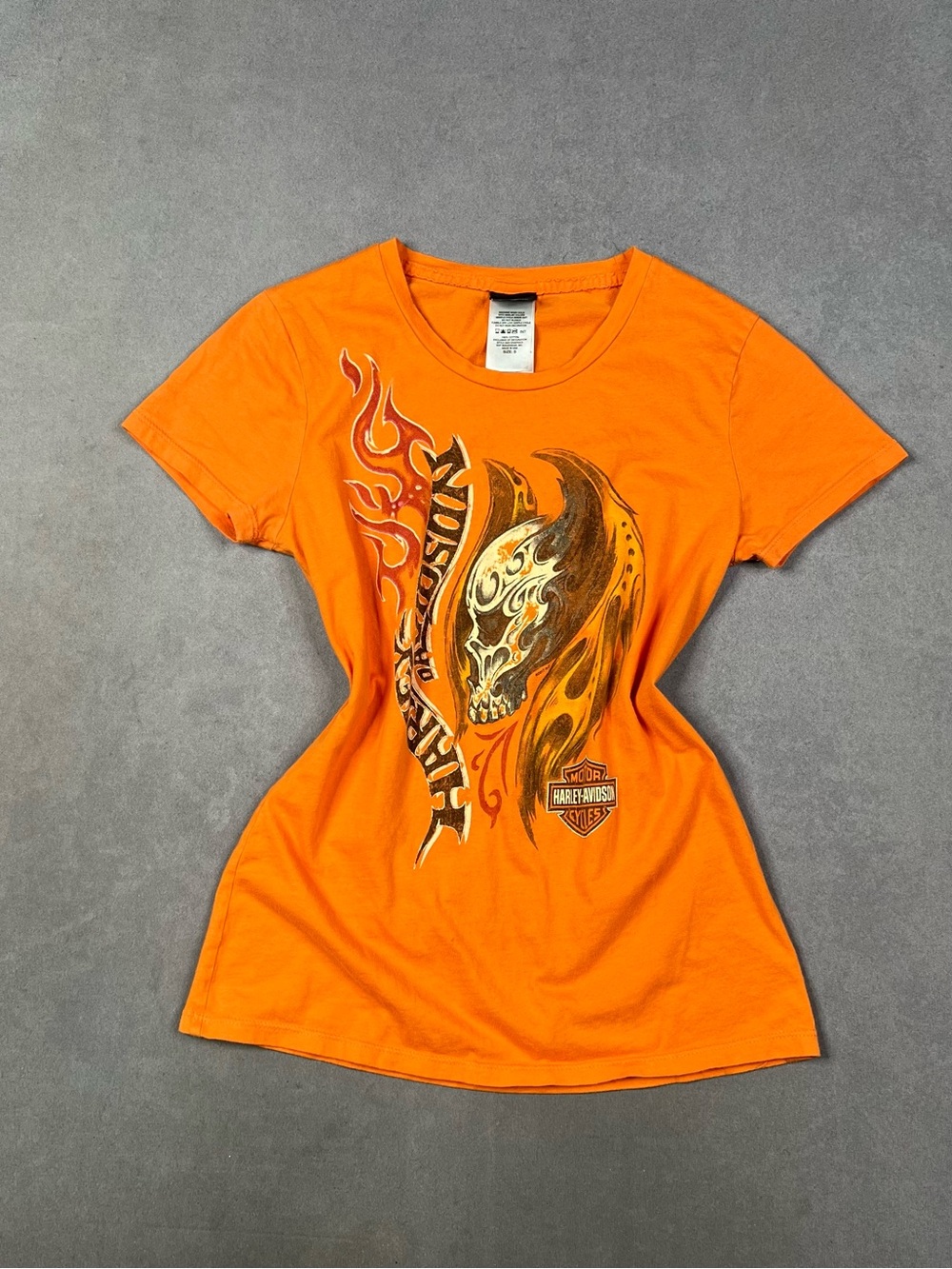 Harley-Davidson Women's Bright Orange Flame Skull Graphic Tee